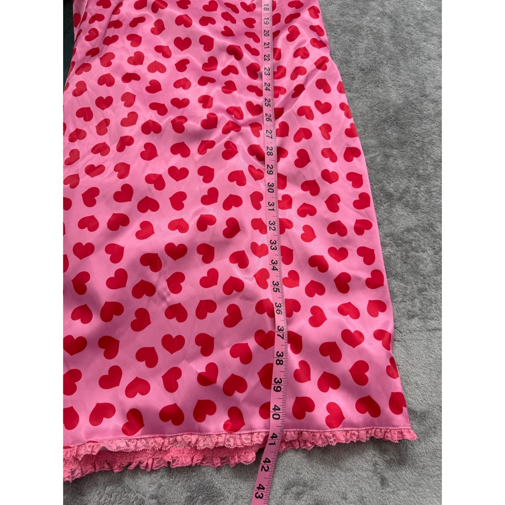 Sugar Thrillz Pink Heart Print Satin Midi Dress XXL Lace Up Corset Back - Picture 5 of 11
